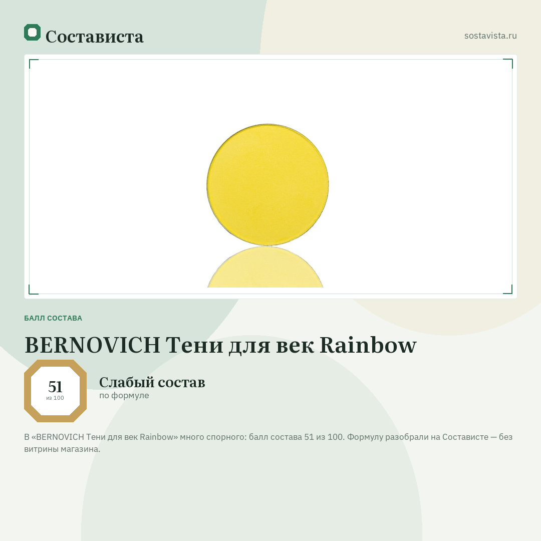 BERNOVICH Тени для век Rainbow: балл состава 51 из 100 — Состависта
