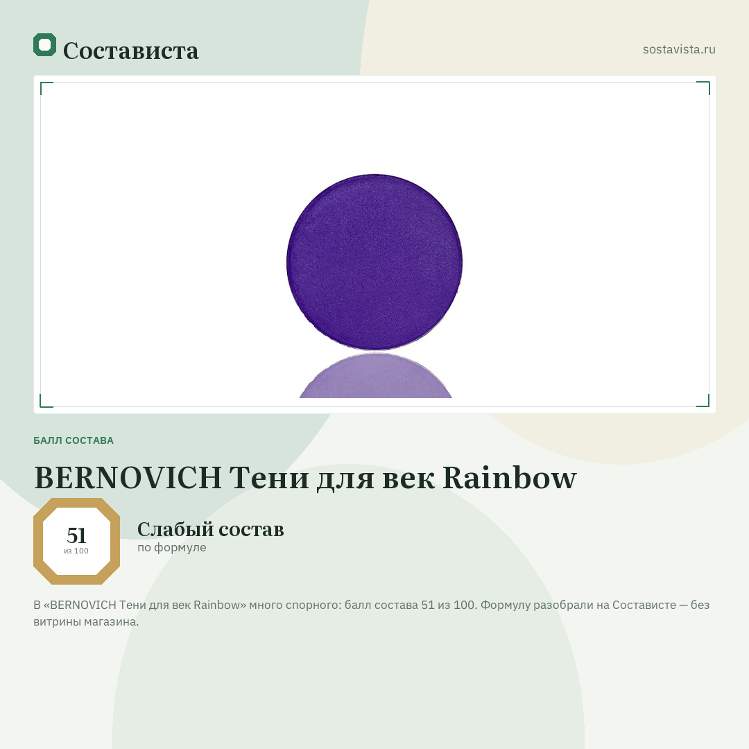 BERNOVICH Тени для век Rainbow: балл состава 51 из 100 — Состависта