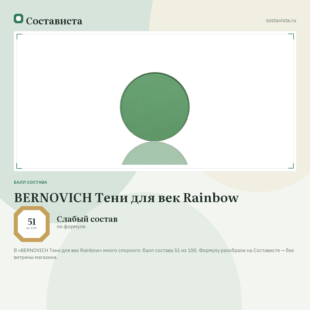 BERNOVICH Тени для век Rainbow: балл состава 51 из 100 — Состависта