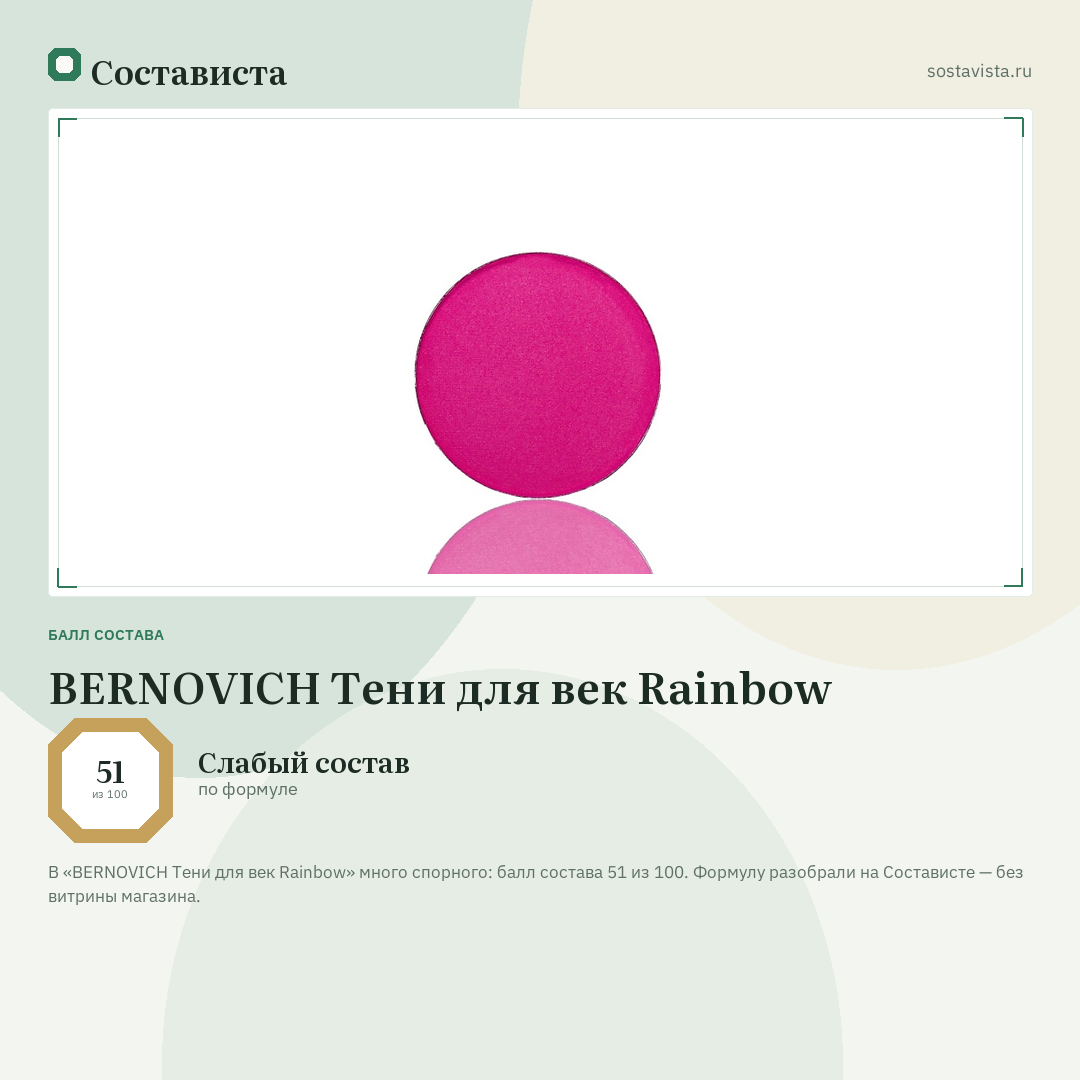 BERNOVICH Тени для век Rainbow: балл состава 51 из 100 — Состависта