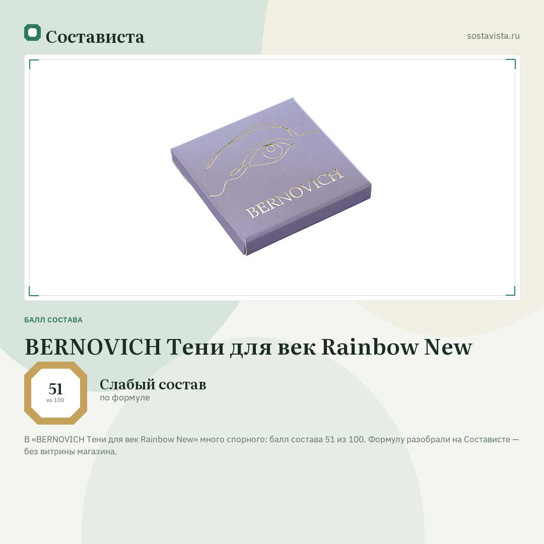 BERNOVICH Тени для век Rainbow New: балл состава 51 из 100 — Состависта
