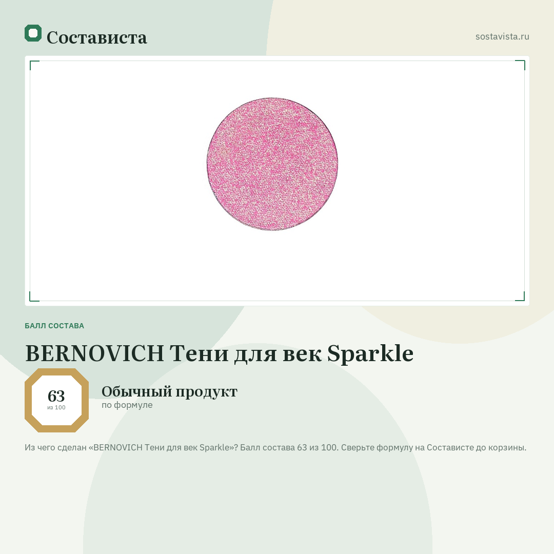 BERNOVICH Тени для век Sparkle: балл состава 63 из 100 — Состависта