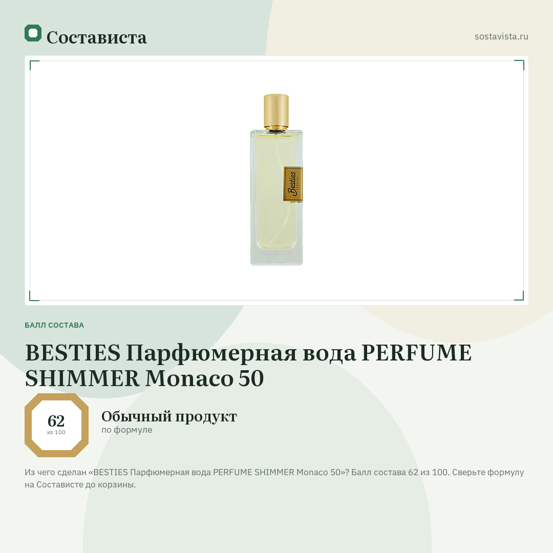 BESTIES Парфюмерная вода PERFUME SHIMMER Monaco 50: балл состава 62 из 100 — Состависта