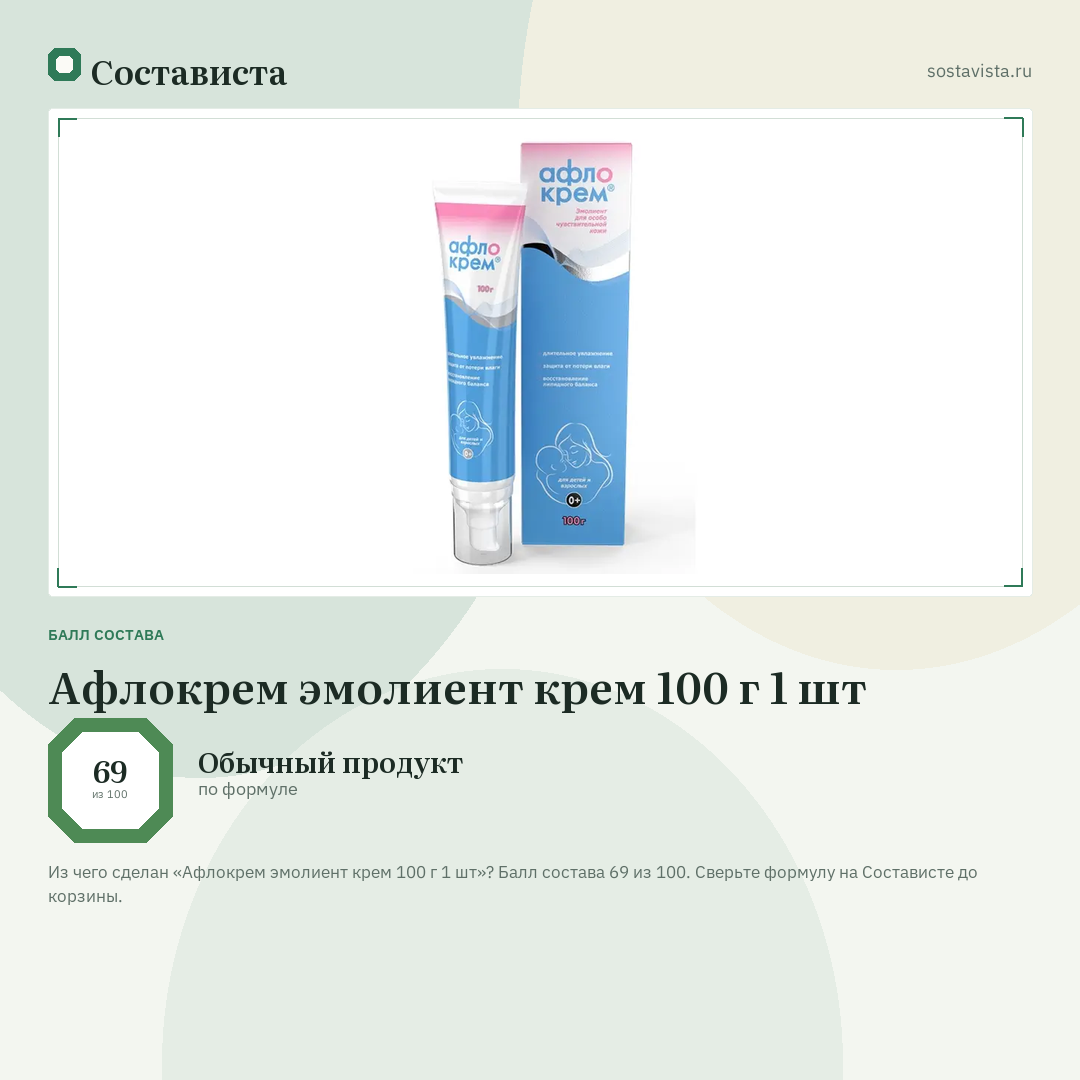 Афлокрем эмолиент крем 100 г 1 шт: балл состава 69 из 100 — Состависта