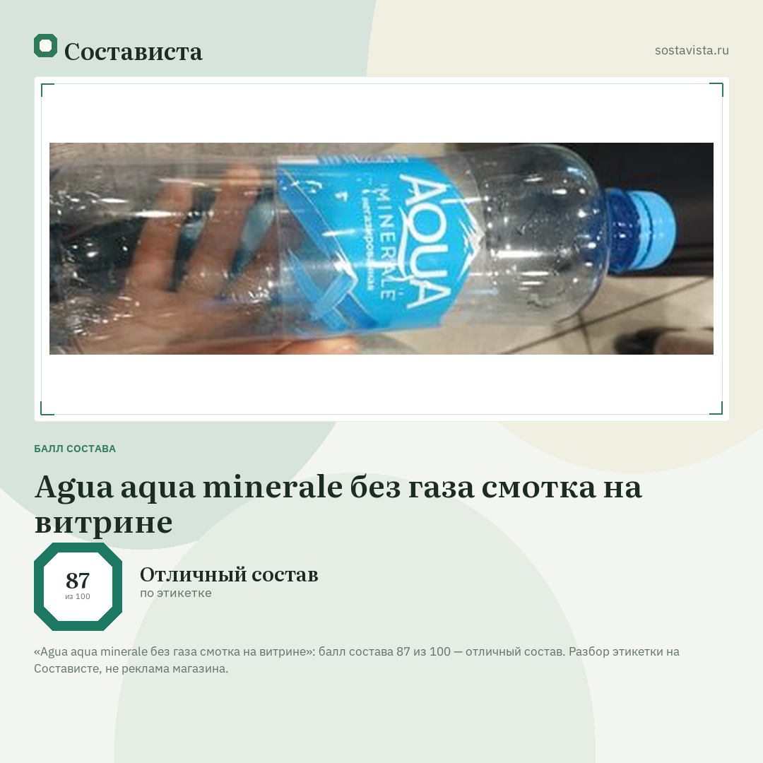 Agua aqua minerale без газа смотка на витрине: балл состава 87 из 100 — Состависта