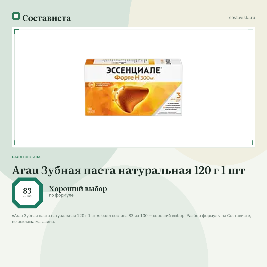 Arau Зубная паста натуральная 120 г 1 шт: балл состава 83 из 100 — Состависта