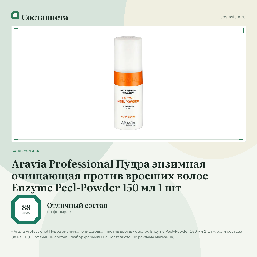 Aravia Professional Пудра энзимная очищающая против вросших волос Enzyme Peel-Powder 150 мл 1 шт: балл состава 88 из 100 — Состависта