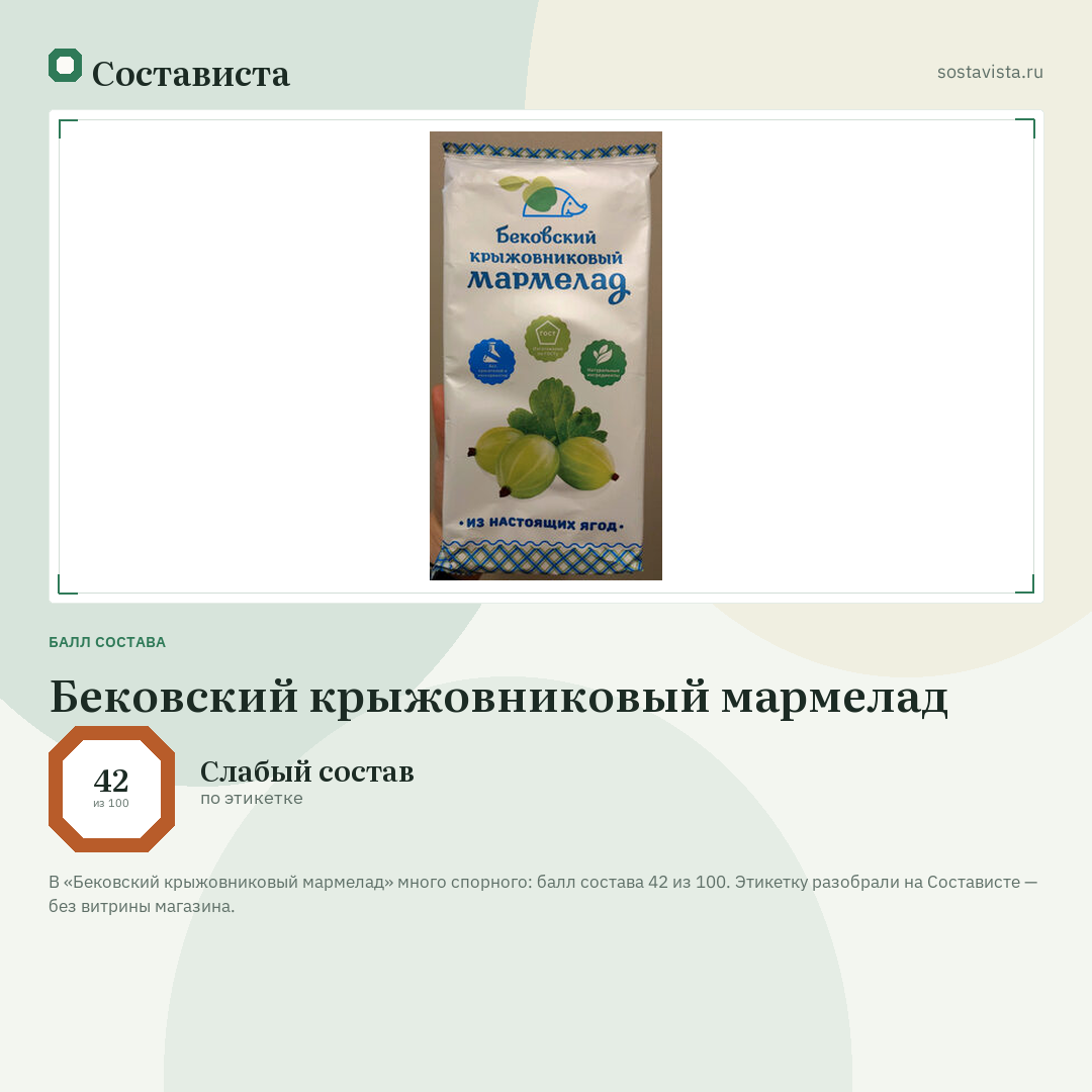 Бековский крыжовниковый мармелад: балл состава 42 из 100 — Состависта