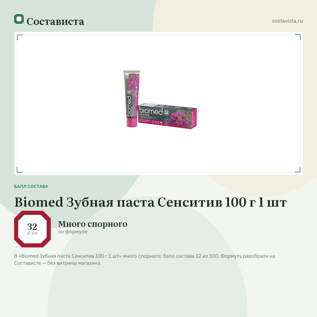 Biomed Зубная паста Сенситив 100 г 1 шт: балл состава 32 из 100 — Состависта