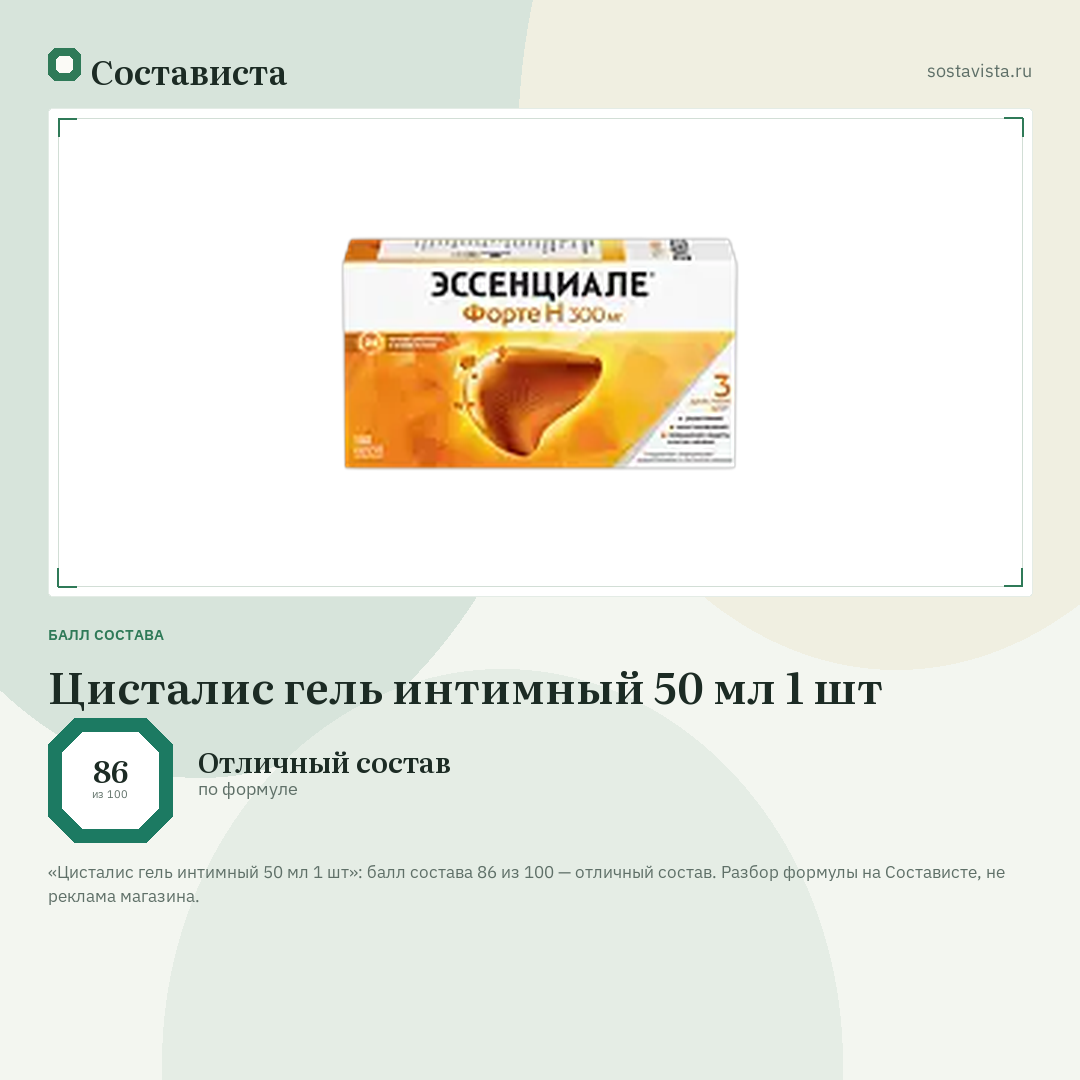 Цисталис гель интимный 50 мл 1 шт: балл состава 86 из 100 — Состависта