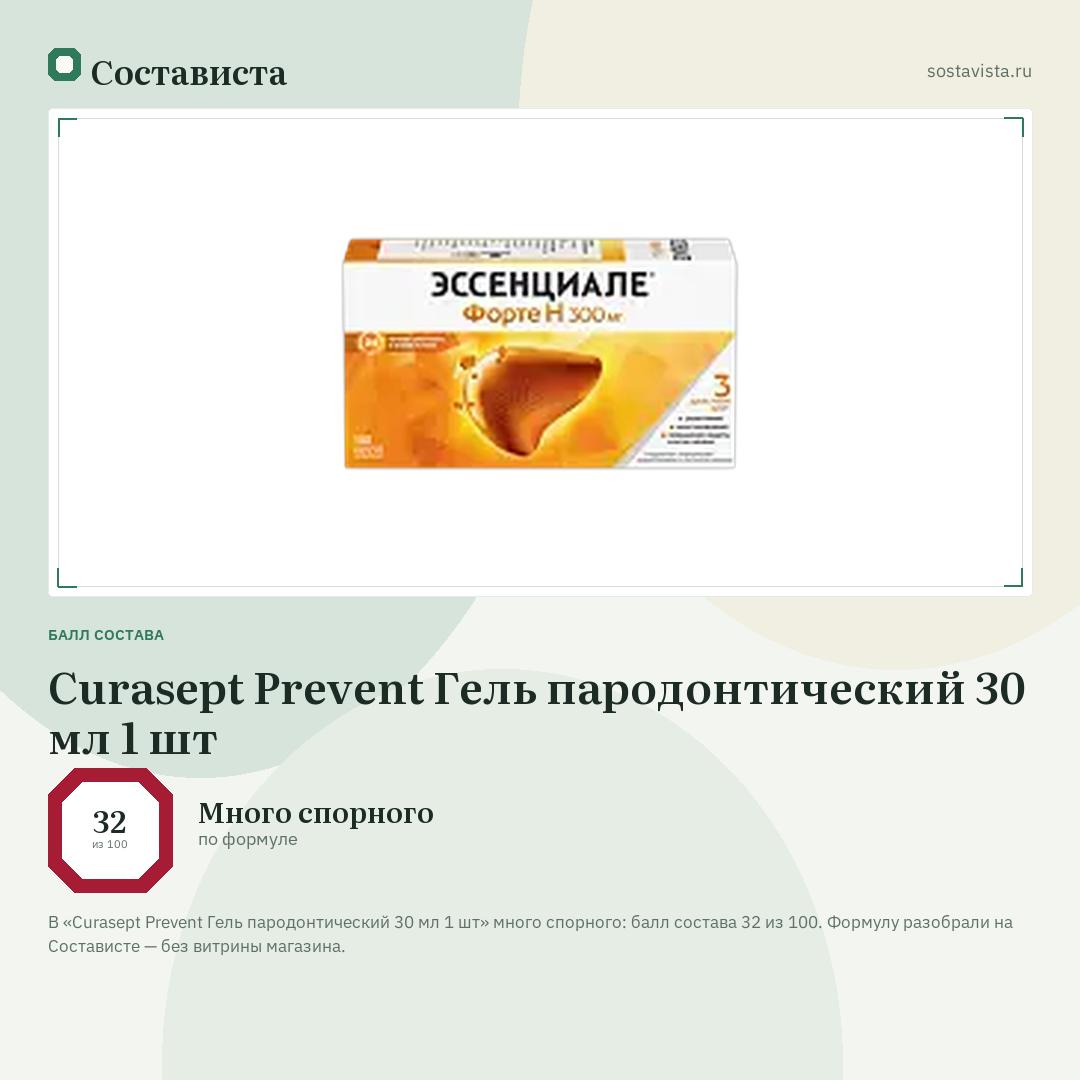 Curasept Prevent Гель пародонтический 30 мл 1 шт: балл состава 32 из 100 — Состависта