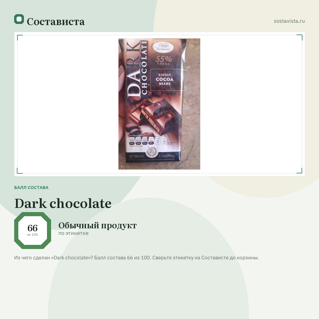 Dark chocolate: балл состава 66 из 100 — Состависта