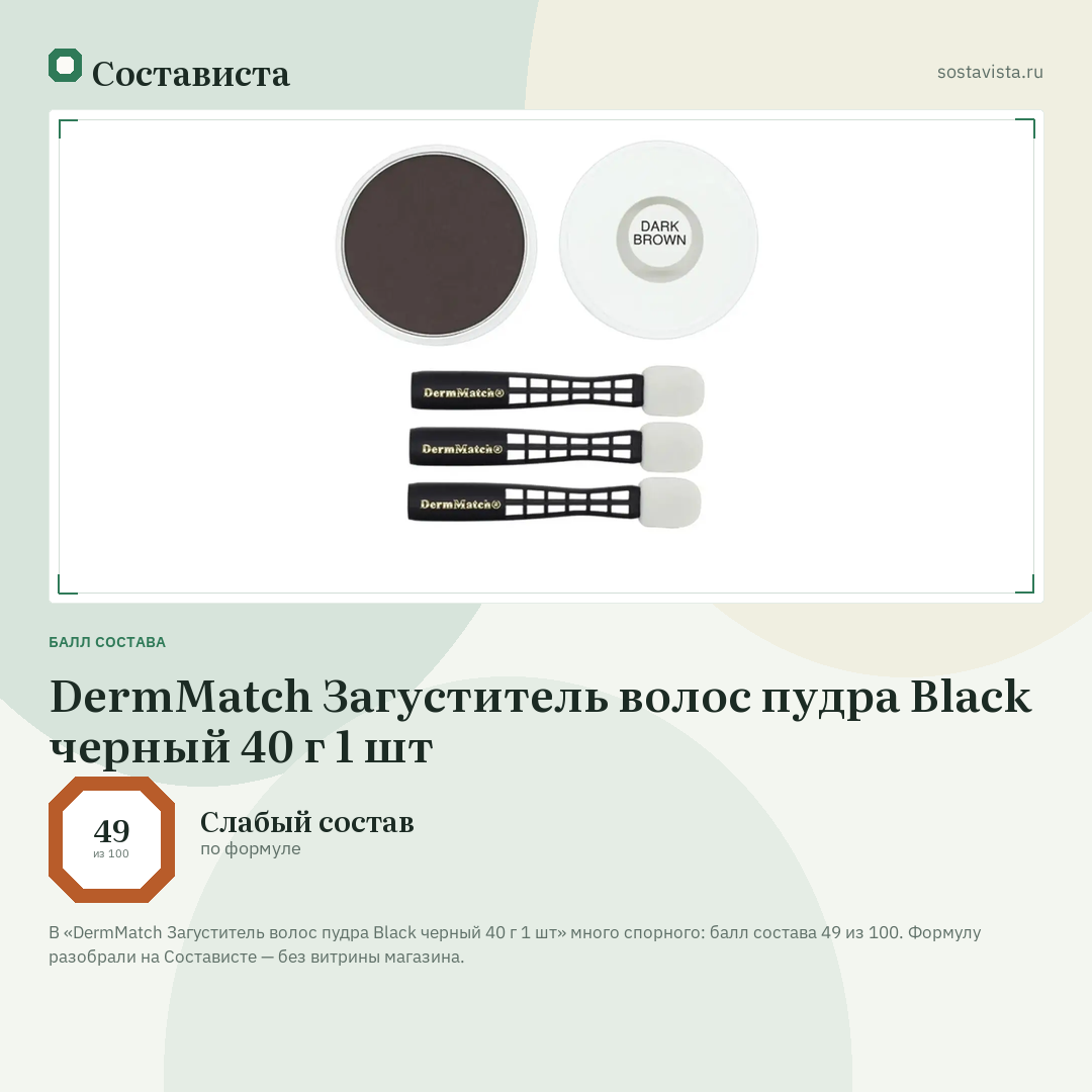 DermMatch Загуститель волос пудра Black черный 40 г 1 шт: балл состава 49 из 100 — Состависта