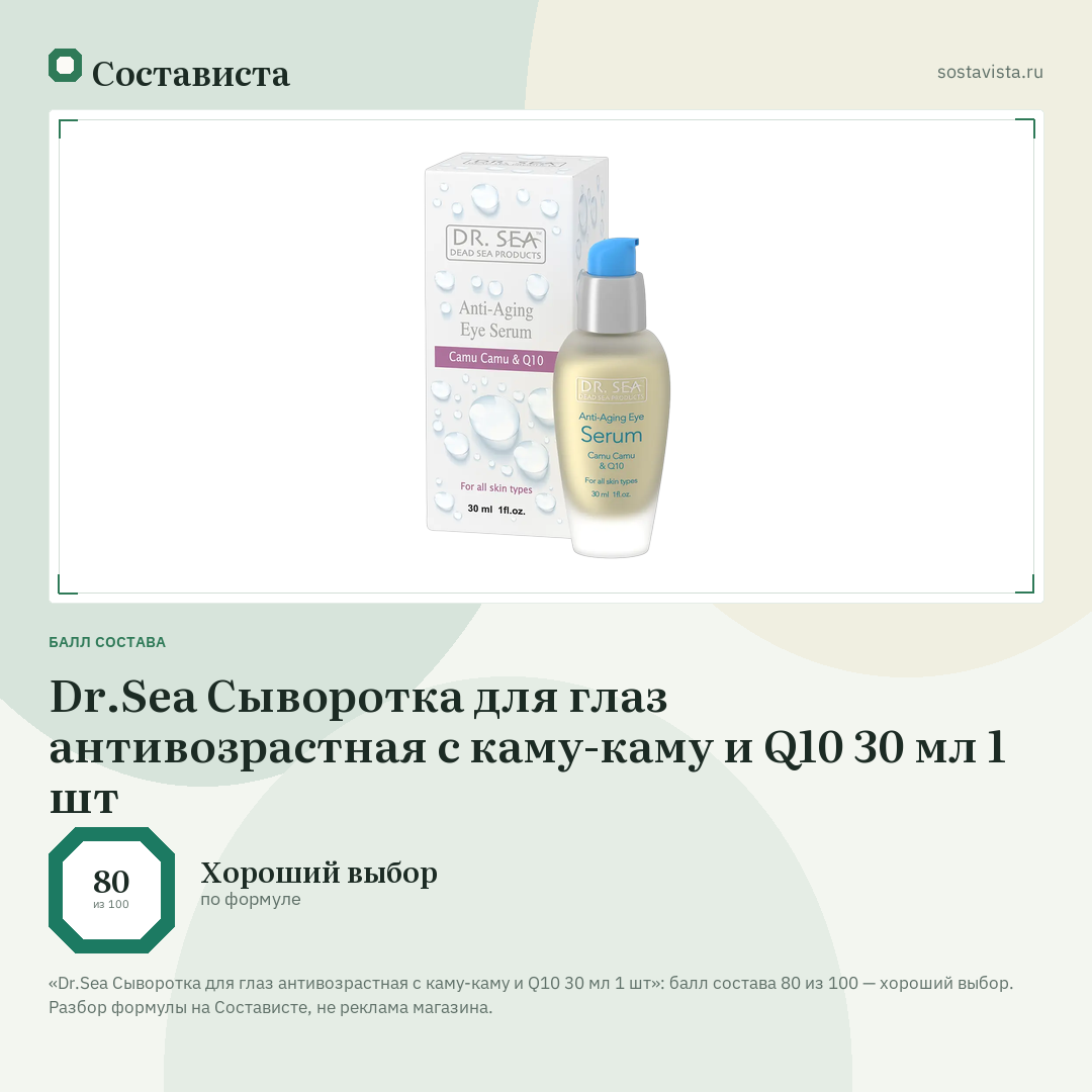 Dr.Sea Сыворотка для глаз антивозрастная с каму-каму и Q10 30 мл 1 шт: балл состава 80 из 100 — Состависта
