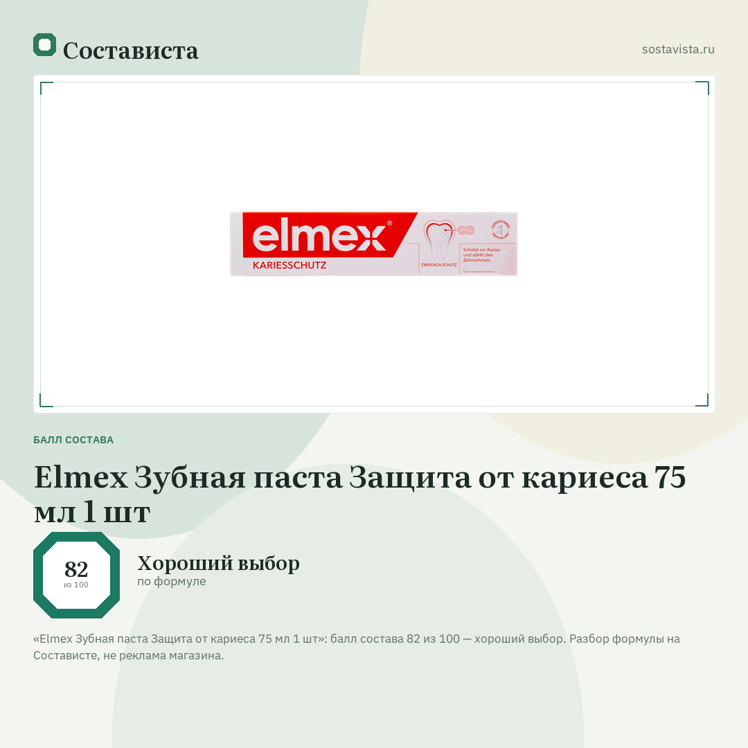 Elmex Зубная паста Защита от кариеса 75 мл 1 шт: балл состава 82 из 100 — Состависта