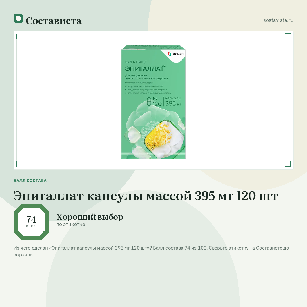Эпигаллат капсулы массой 395 мг 120 шт: балл состава 74 из 100 — Состависта