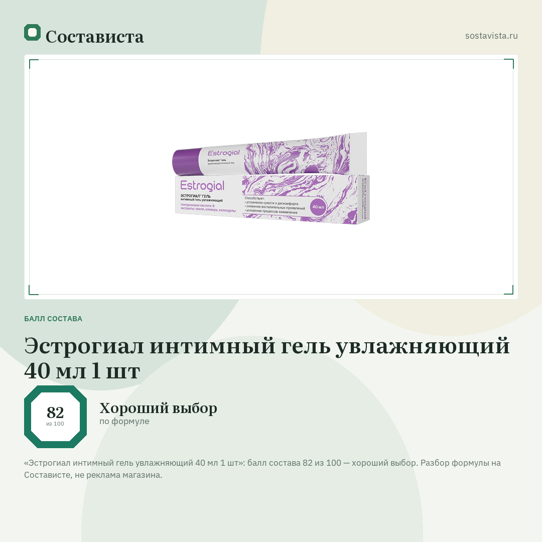 Эстрогиал интимный гель увлажняющий 40 мл 1 шт: балл состава 82 из 100 — Состависта