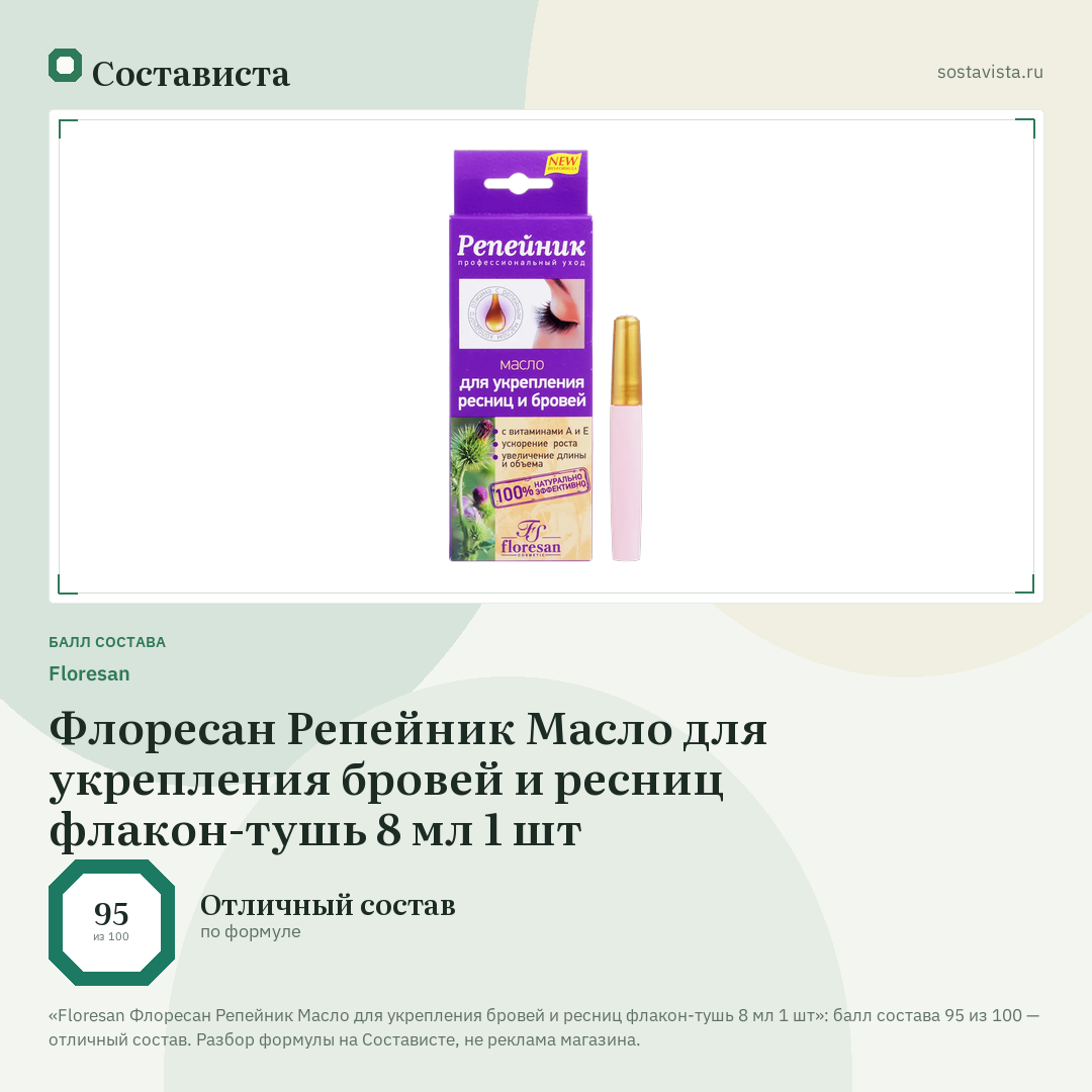 Floresan Флоресан Репейник Масло для укрепления бровей и ресниц флакон-тушь 8 мл 1 шт: балл состава 95 из 100 — Состависта