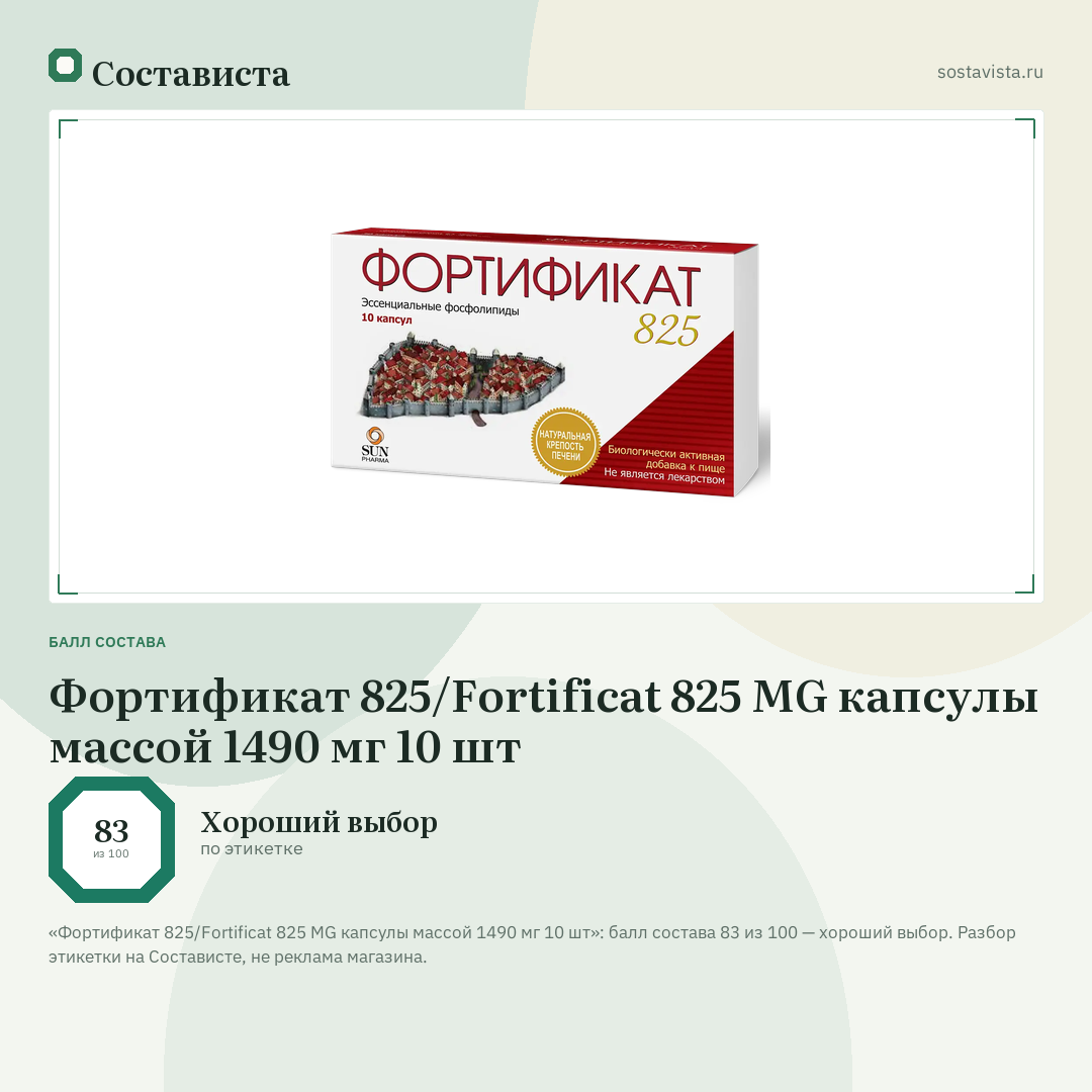Фортификат 825/Fortificat 825 MG капсулы массой 1490 мг 10 шт: балл состава 83 из 100 — Состависта