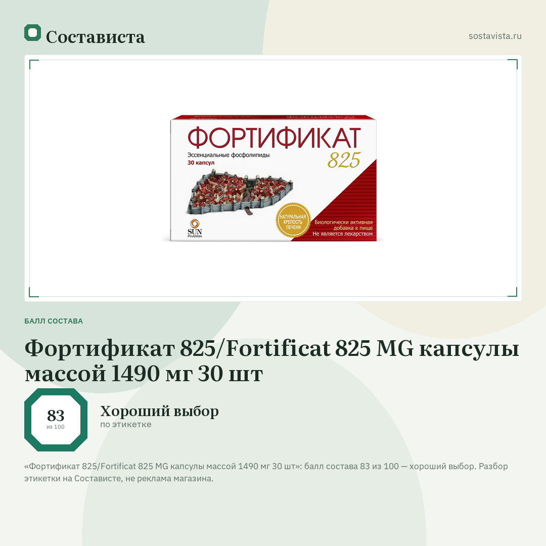 Фортификат 825/Fortificat 825 MG капсулы массой 1490 мг 30 шт: балл состава 83 из 100 — Состависта