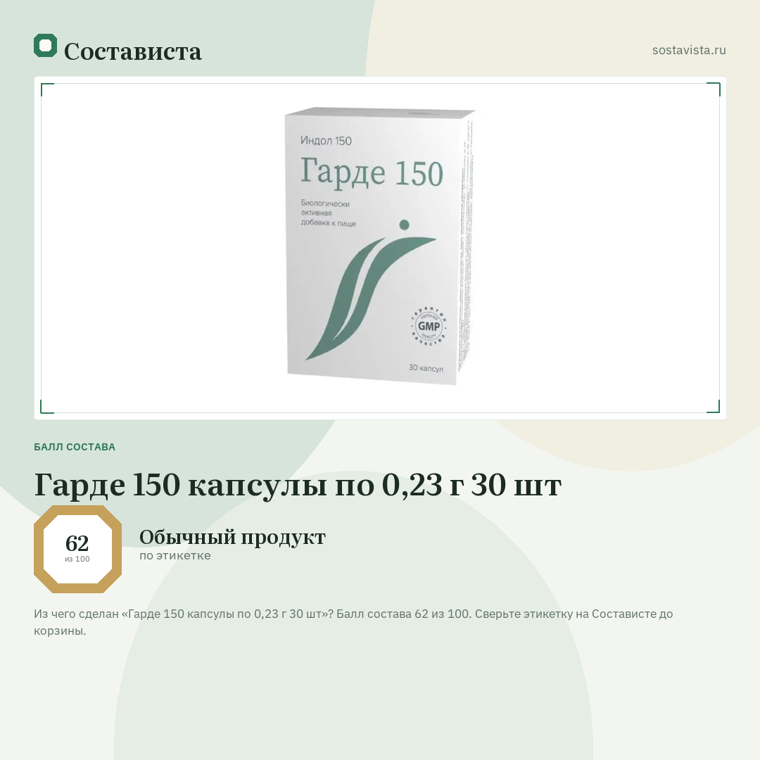 Гарде 150 капсулы по 0,23 г 30 шт: балл состава 62 из 100 — Состависта