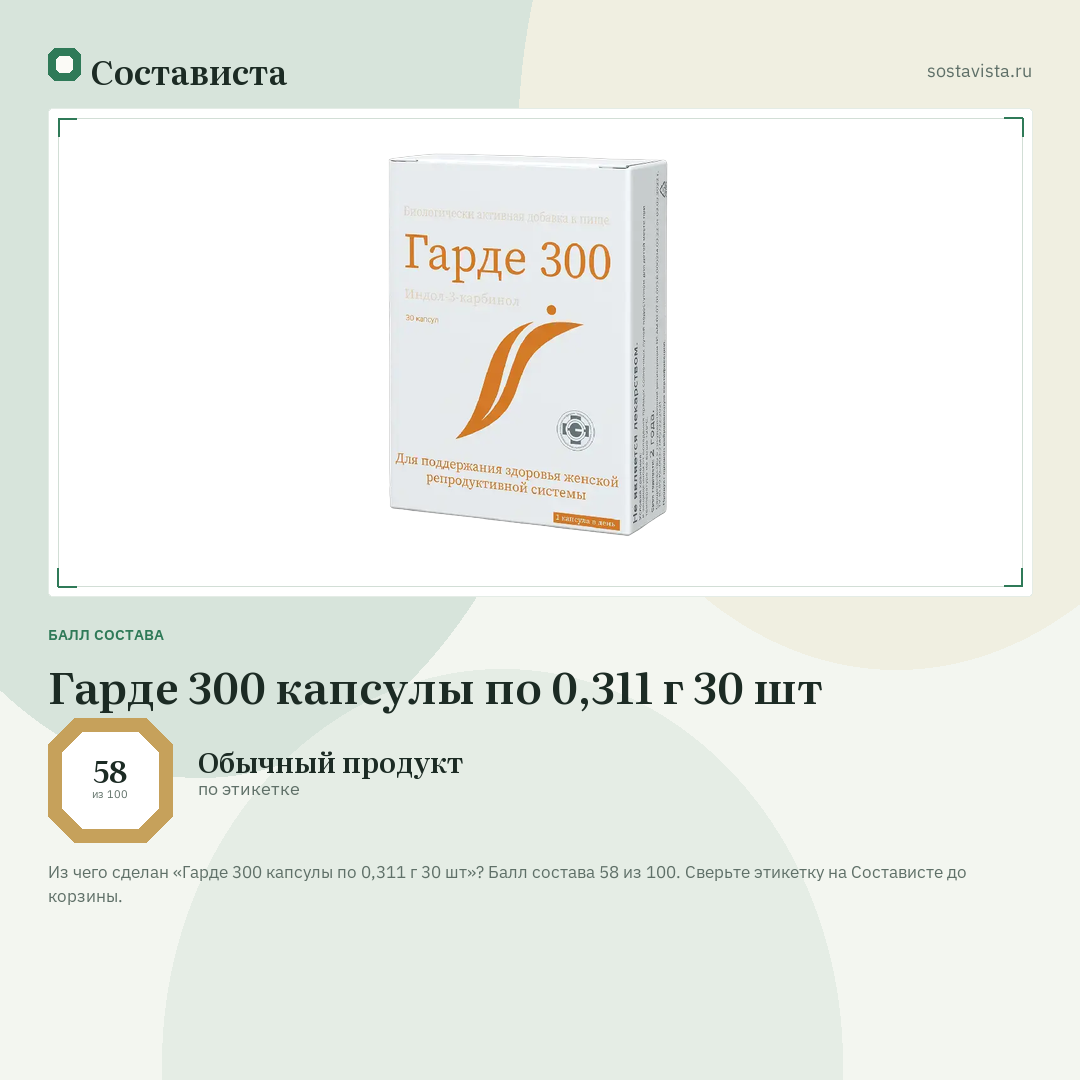 Гарде 300 капсулы по 0,311 г 30 шт: балл состава 58 из 100 — Состависта