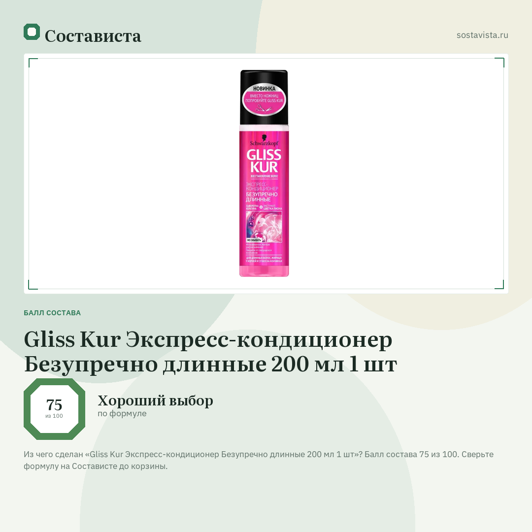 Gliss Kur Экспресс-кондиционер Безупречно длинные 200 мл 1 шт: балл состава 75 из 100 — Состависта