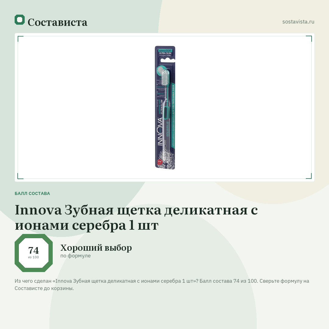 Innova Зубная щетка деликатная с ионами серебра 1 шт: балл состава 74 из 100 — Состависта