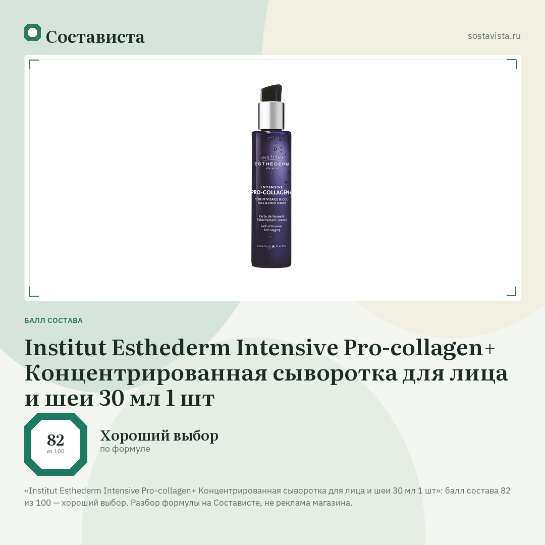 Institut Esthederm Intensive Pro-collagen+ Концентрированная сыворотка для лица и шеи 30 мл 1 шт: балл состава 82 из 100 — Состависта