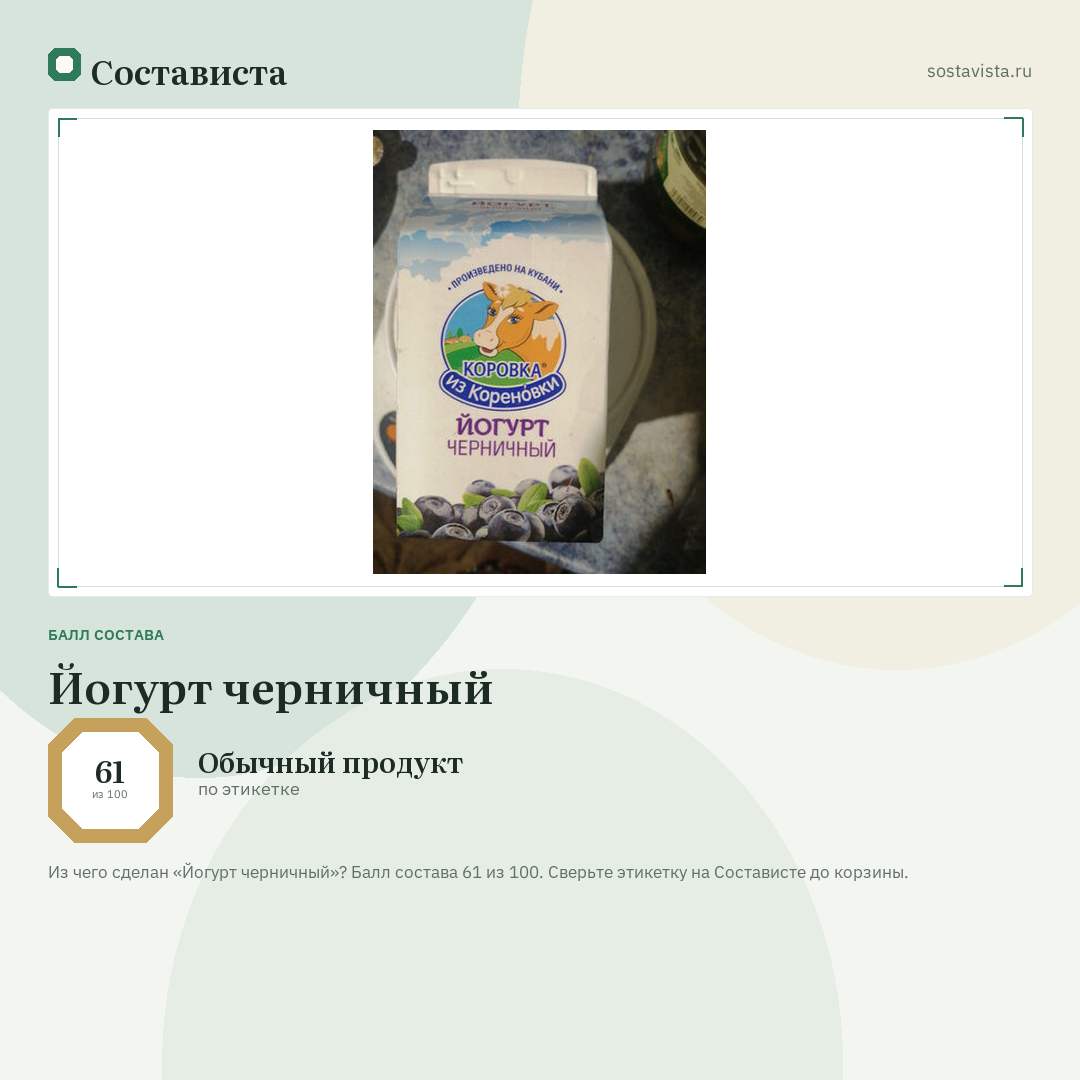 Йогурт черничный: балл состава 61 из 100 — Состависта