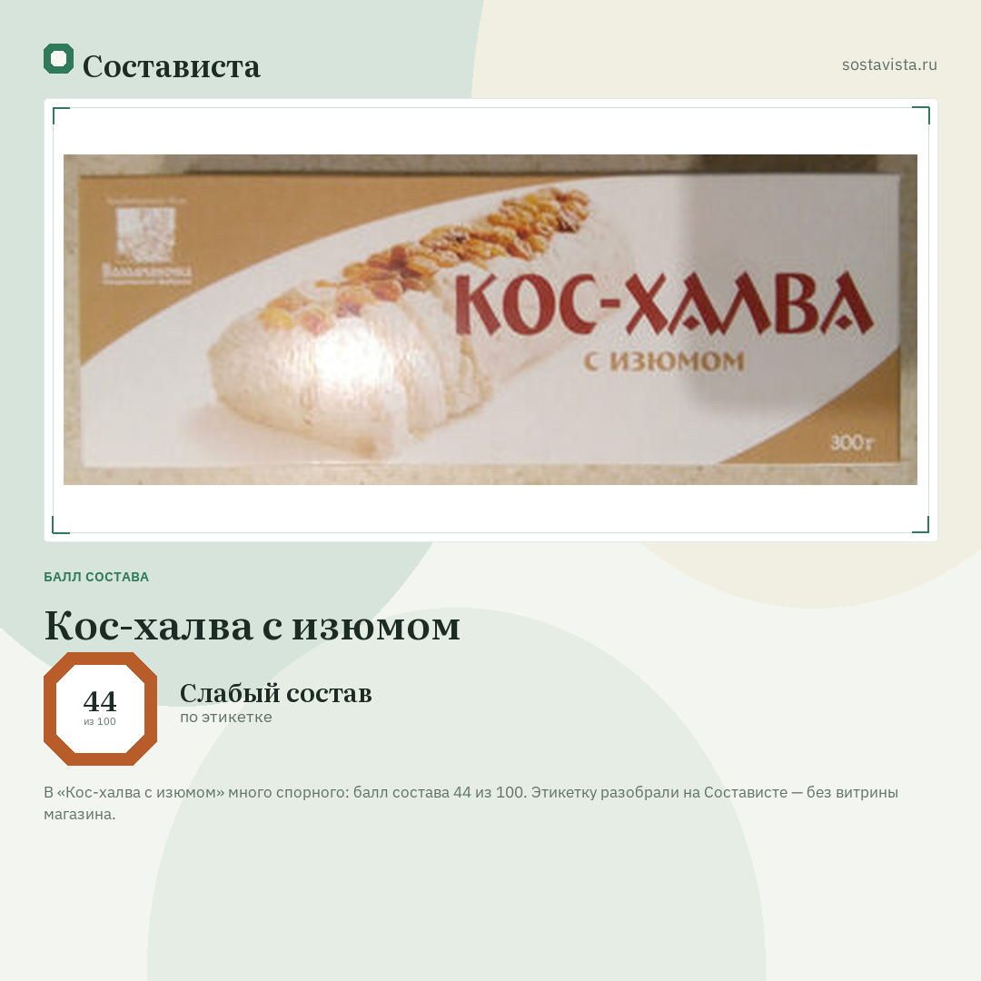 Кос-халва с изюмом: балл состава 44 из 100 — Состависта