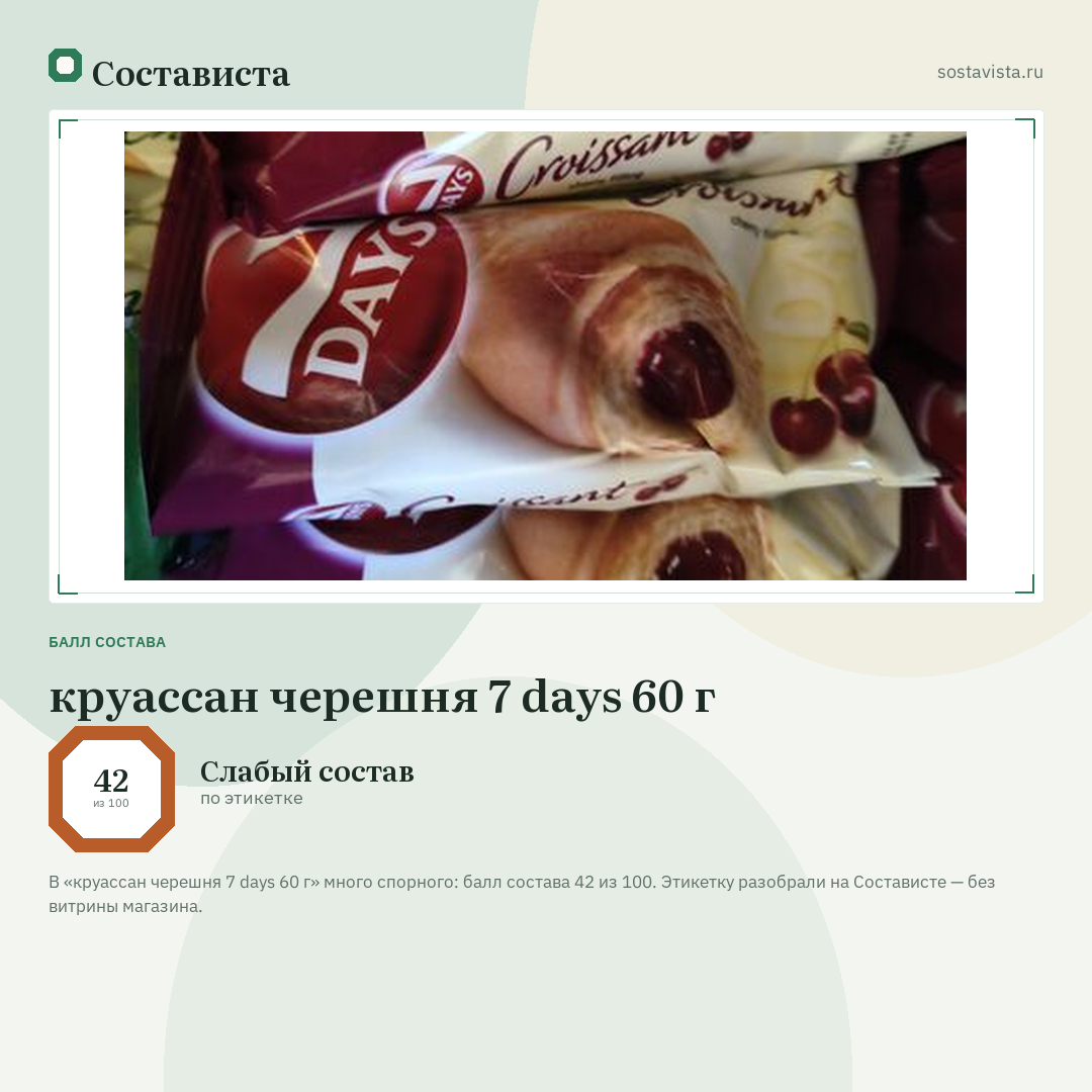 круассан черешня 7 days 60 г: балл состава 42 из 100 — Состависта