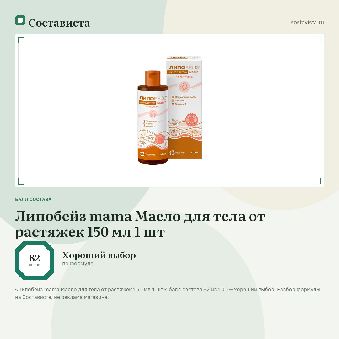 Липобейз mama Масло для тела от растяжек 150 мл 1 шт: балл состава 82 из 100 — Состависта