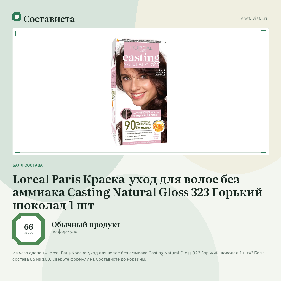 Loreal Paris Краска-уход для волос без аммиака Casting Natural Gloss 323 Горький шоколад 1 шт: балл состава 66 из 100 — Состависта