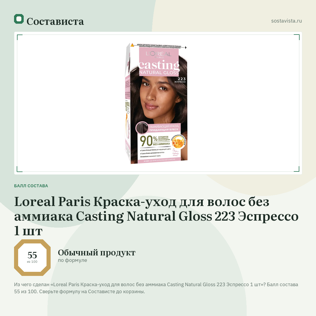 Loreal Paris Краска-уход для волос без аммиака Casting Natural Gloss 223 Эспрессо 1 шт: балл состава 55 из 100 — Состависта