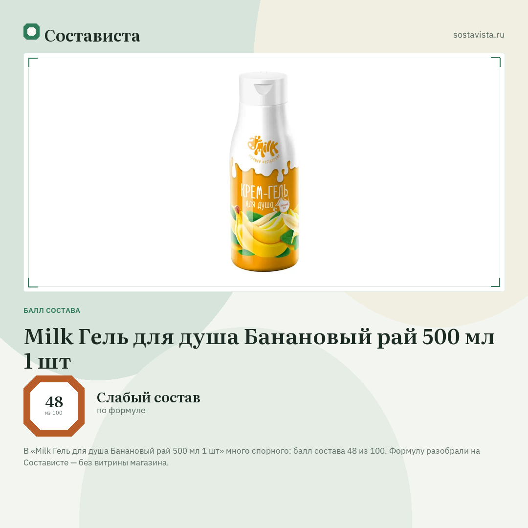 Milk Гель для душа Банановый рай 500 мл 1 шт: балл состава 48 из 100 — Состависта