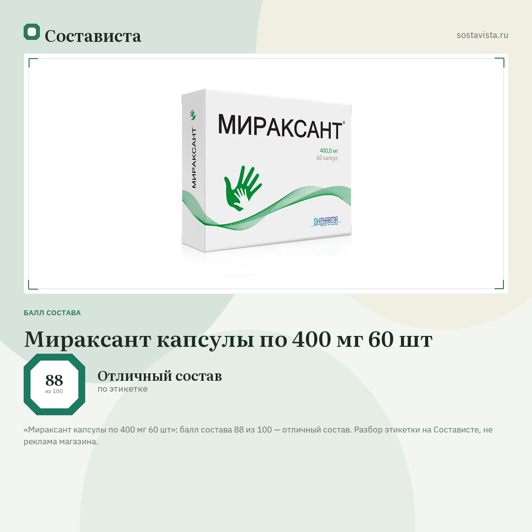 Мираксант капсулы по 400 мг 60 шт: балл состава 88 из 100 — Состависта