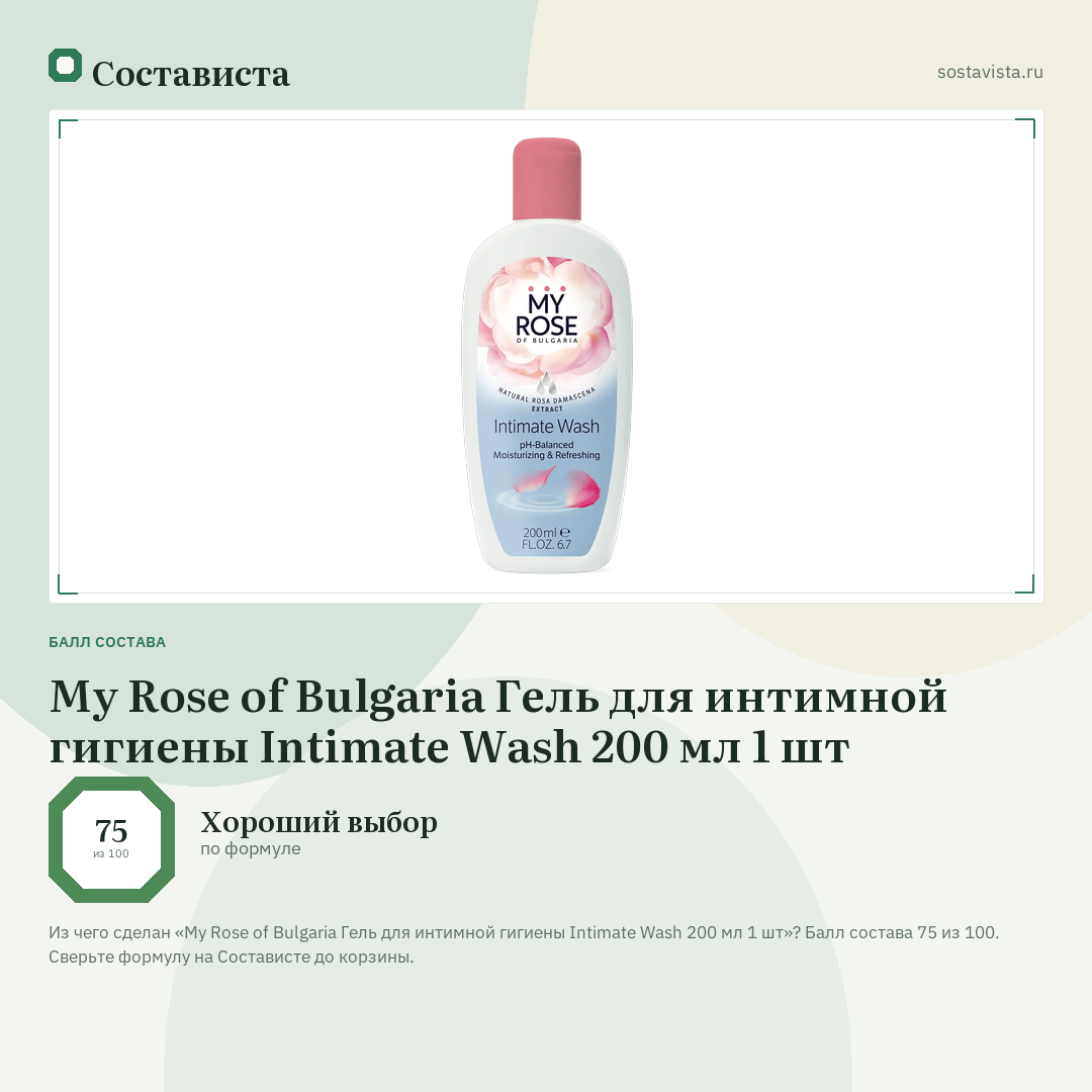 My Rose of Bulgaria Гель для интимной гигиены Intimate Wash 200 мл 1 шт: балл состава 75 из 100 — Состависта