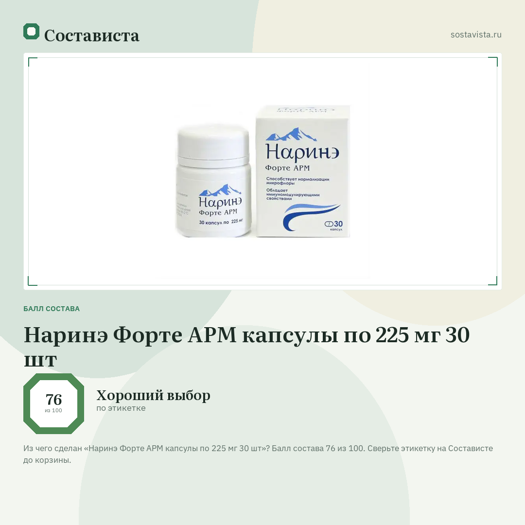 Наринэ Форте АРМ капсулы по 225 мг 30 шт: балл состава 76 из 100 — Состависта
