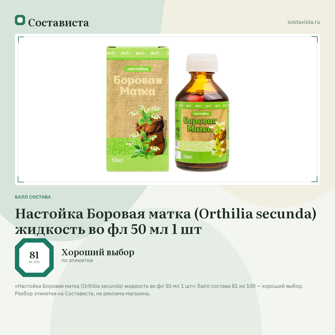 Настойка Боровая матка (Orthilia secunda) жидкость во фл 50 мл 1 шт: балл состава 81 из 100 — Состависта