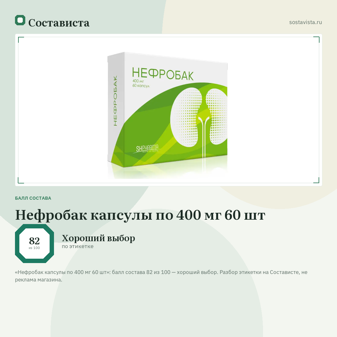 Нефробак капсулы по 400 мг 60 шт: балл состава 82 из 100 — Состависта