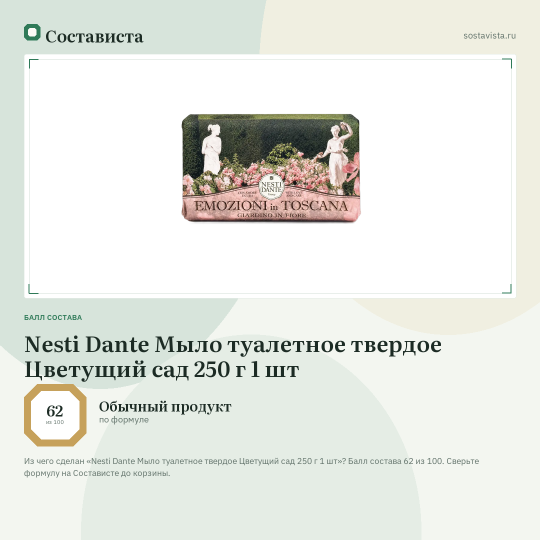 Nesti Dante Мыло туалетное твердое Цветущий сад 250 г 1 шт: балл состава 62 из 100 — Состависта
