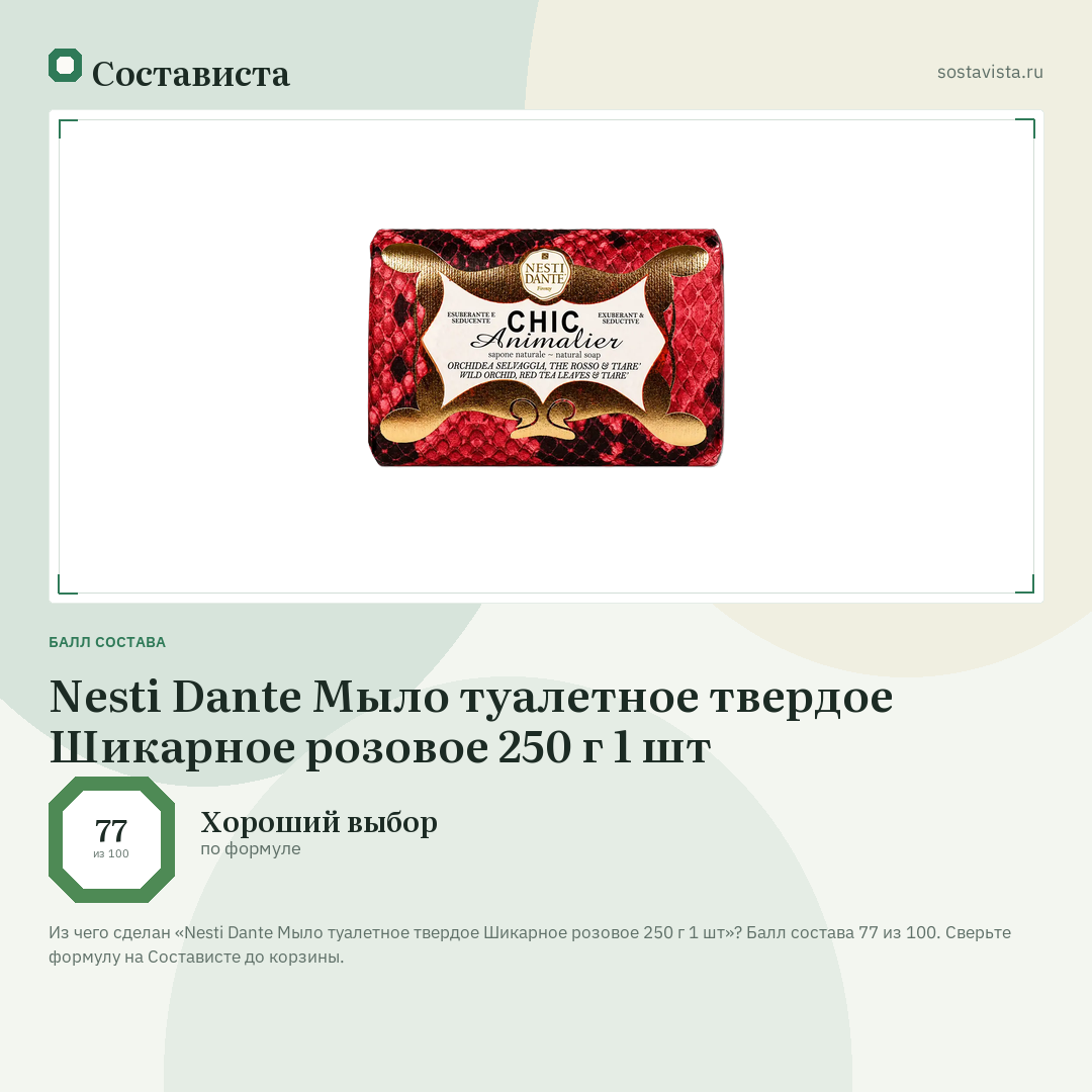 Nesti Dante Мыло туалетное твердое Шикарное розовое 250 г 1 шт: балл состава 77 из 100 — Состависта