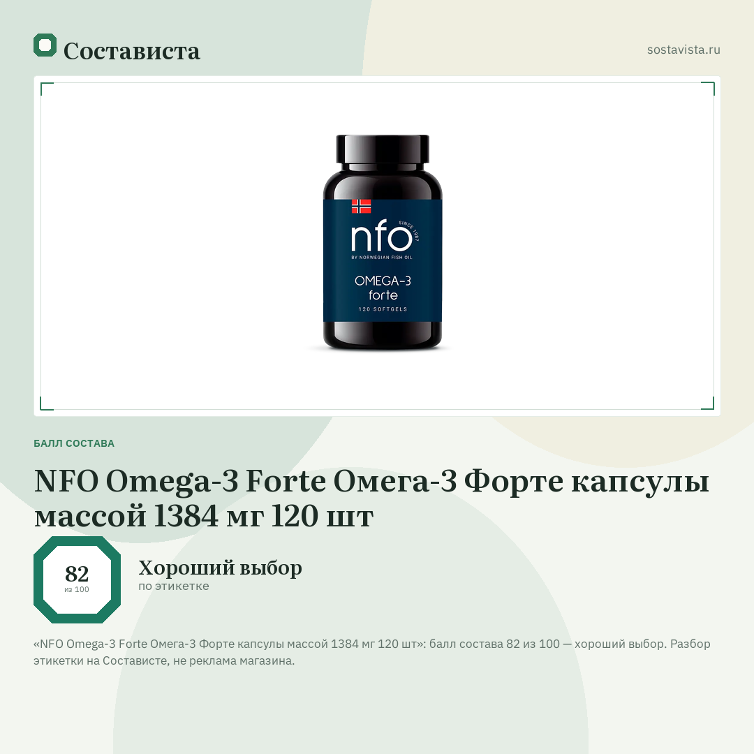 NFO Omega-3 Forte Омега-3 Форте капсулы массой 1384 мг 120 шт: балл состава 82 из 100 — Состависта