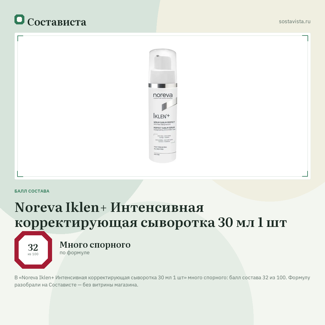 Noreva Iklen+ Интенсивная корректирующая сыворотка 30 мл 1 шт: балл состава 32 из 100 — Состависта