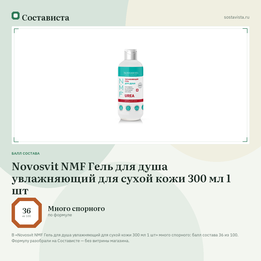 Novosvit NMF Гель для душа увлажняющий для сухой кожи 300 мл 1 шт: балл состава 36 из 100 — Состависта