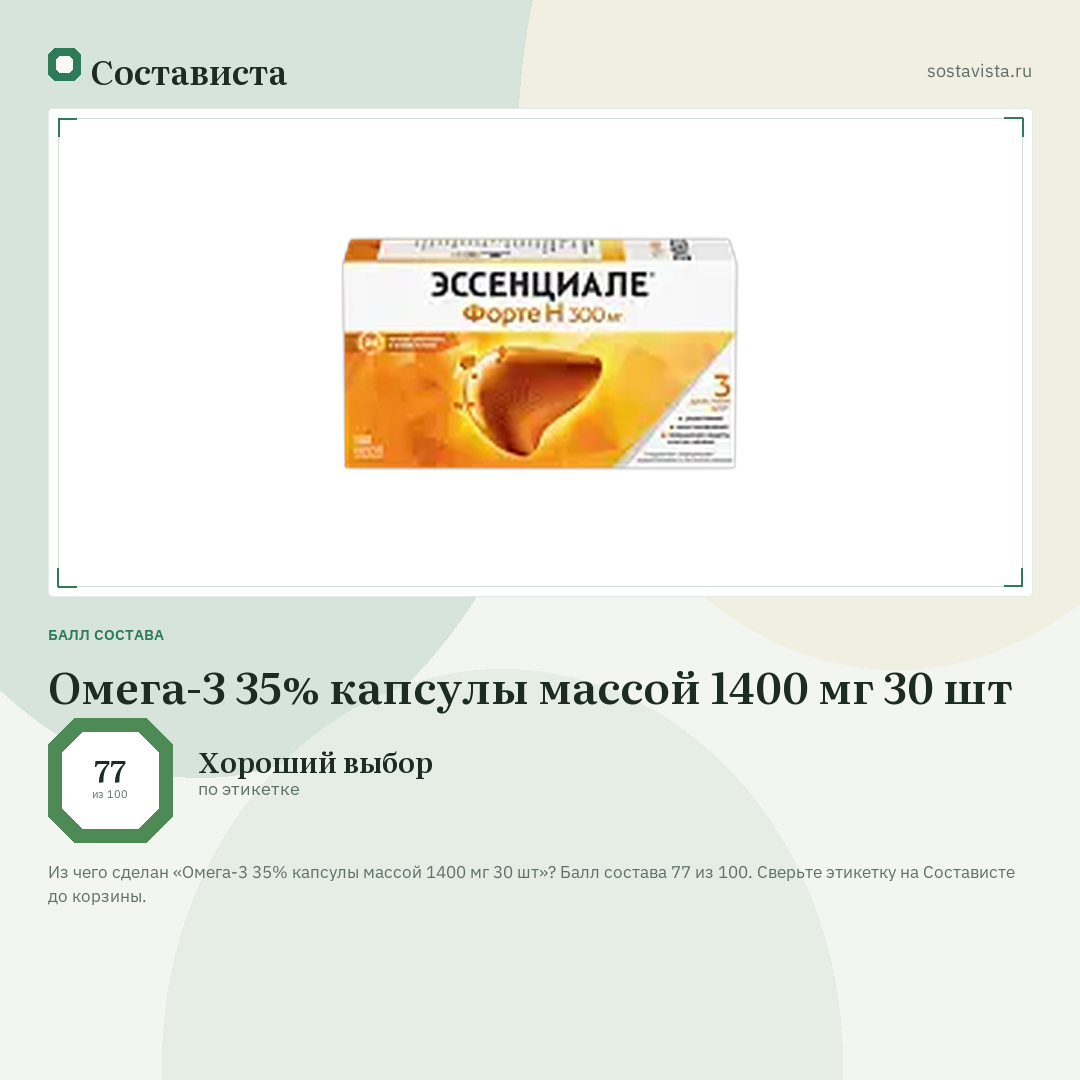 Омега-3 35% капсулы массой 1400 мг 30 шт: балл состава 77 из 100 — Состависта
