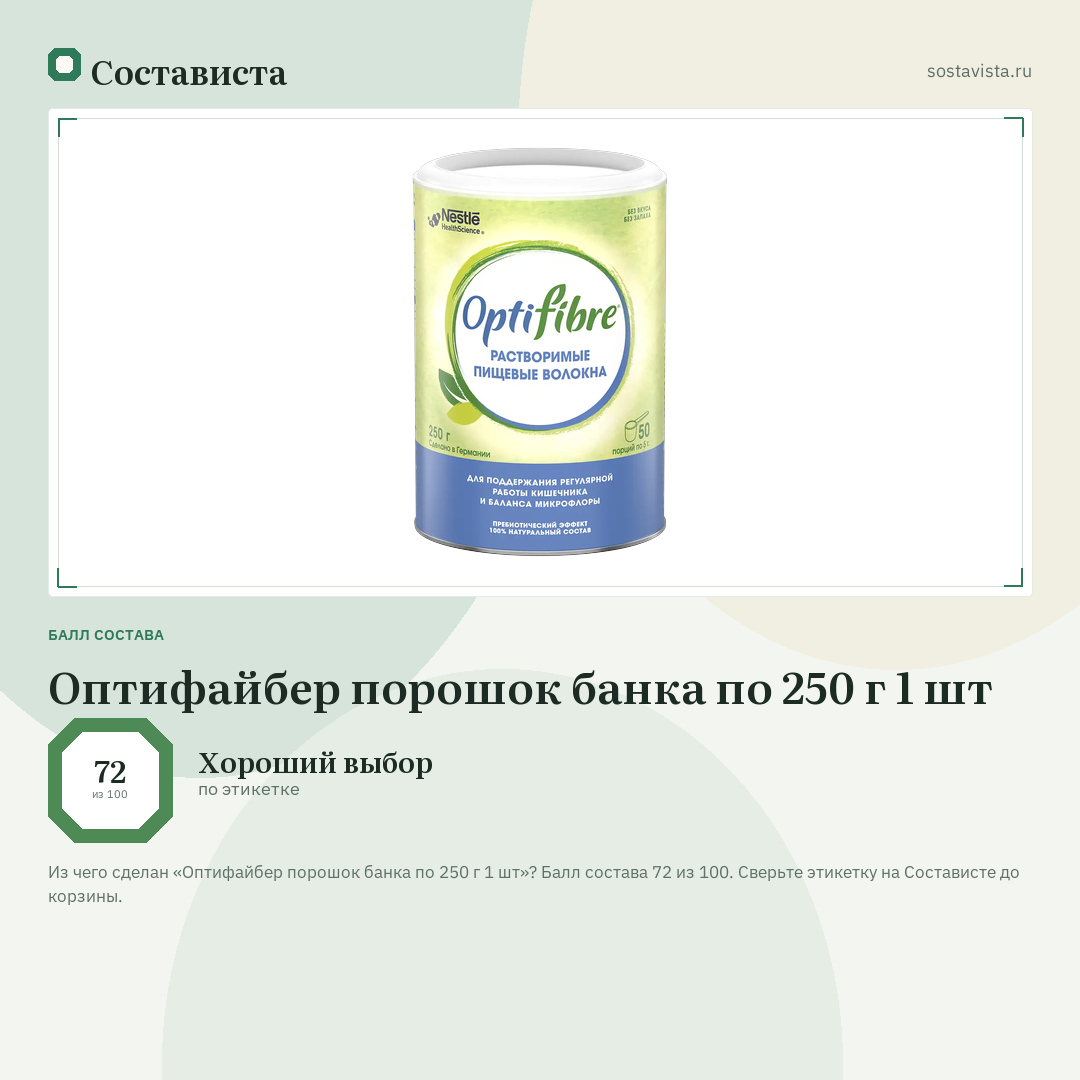 Оптифайбер порошок банка по 250 г 1 шт: балл состава 72 из 100 — Состависта
