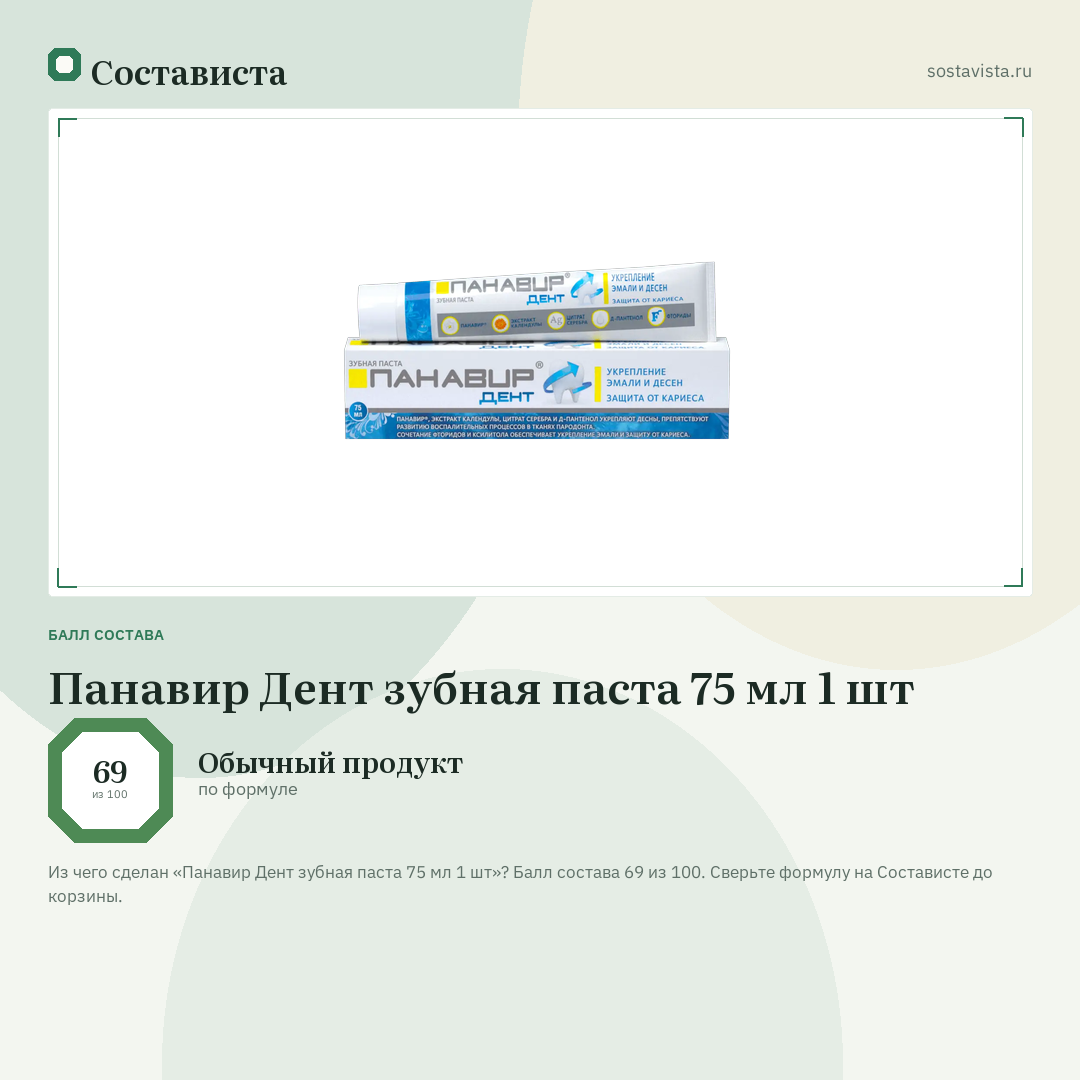 Панавир Дент зубная паста 75 мл 1 шт: балл состава 69 из 100 — Состависта