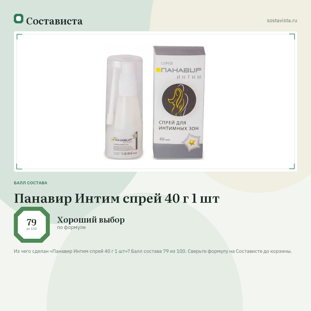 Панавир Интим спрей 40 г 1 шт: балл состава 79 из 100 — Состависта